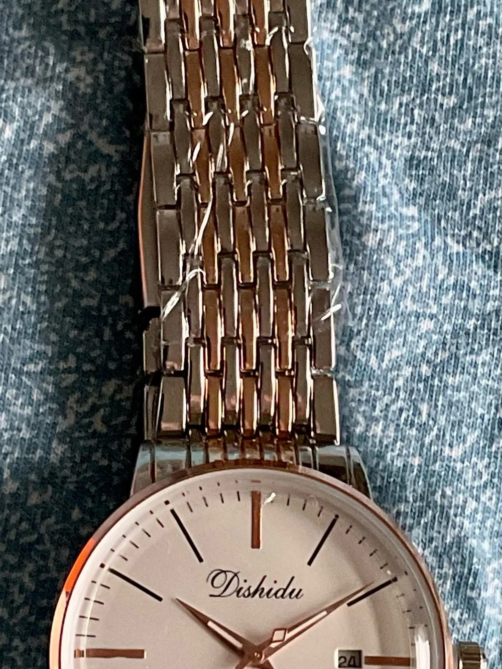 NIB Classic Dishidu Gold And S/S Dress Watch Two Tone Mesh Bracelet w Tool